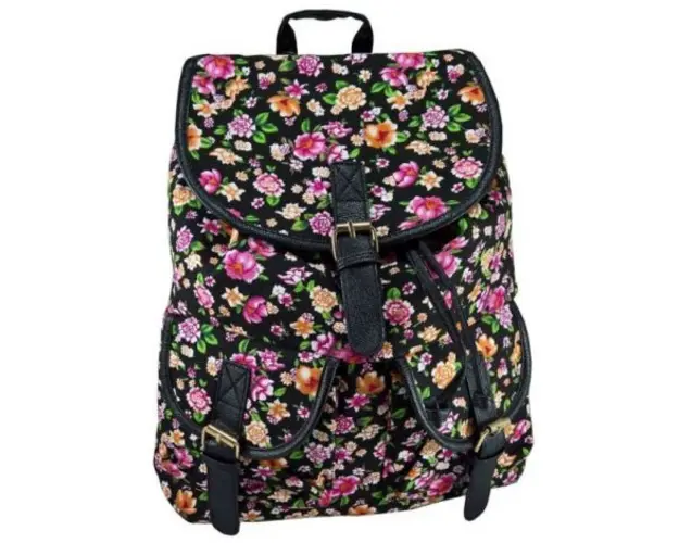 Rucsac urban Jolie Fleurs, fond negru - LaRue