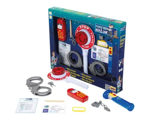 Set Politie de jucarie cu 10 Piese Incluzand Lanterna cu Baterii si Disc Semnalizator cu Lumina, Theo Klein 8850
