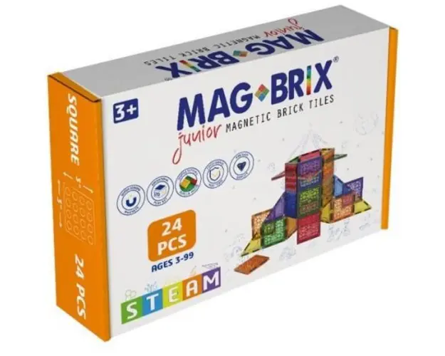 Set magnetic Magbrix Junior 24 piese patrate - compatibil cu caramizi de constructie tip Lego Duplo 