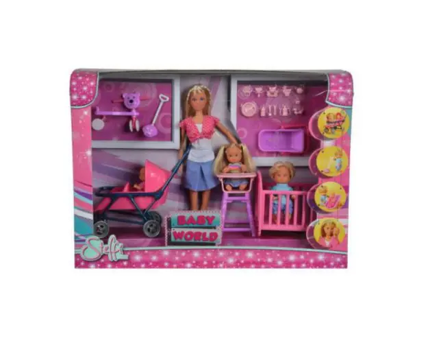Set Papusa Steffi Cu 3 Bebelusi Si Accesorii