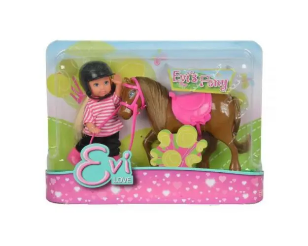 Set Papusica Evi Cu Calut Maro Inchis