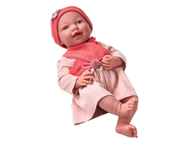 Bebelus realist Baby Doll 41 cm cu hainute portocalii