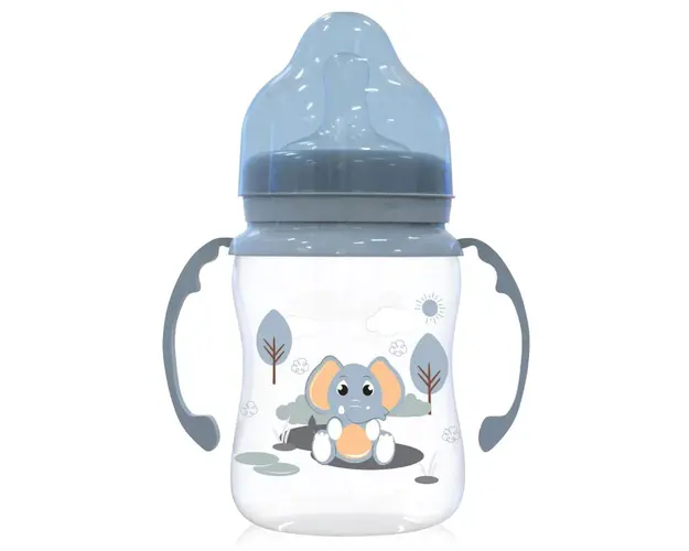 Biberon cu manere si tetina silicon Lorelli Baby Care 250 ml Moonlight Blue