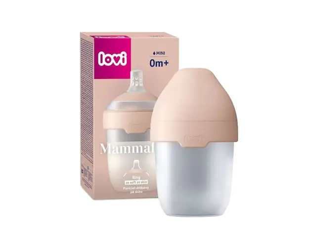 Biberon cu tetina de silicon Lovi Mammafeel 150 ml 0 luni + Roz