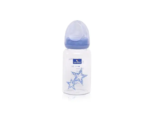 Biberon de sticla cu tetina anti-colici Lorelli Blue or Pink Stars 120 ml