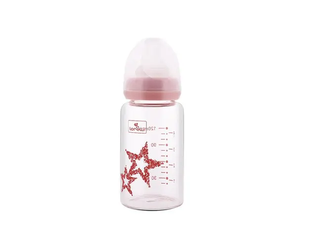 Biberon de sticla cu tetina anticolici Lorelli Baby Care Stars 120 ml 0+ Blush Pink