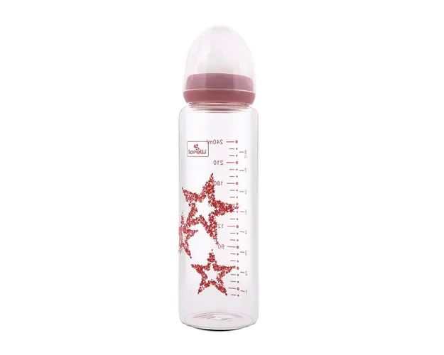 Biberon de sticla cu tetina anticolici Lorelli Baby Care Stars 240 ml Blush Pink