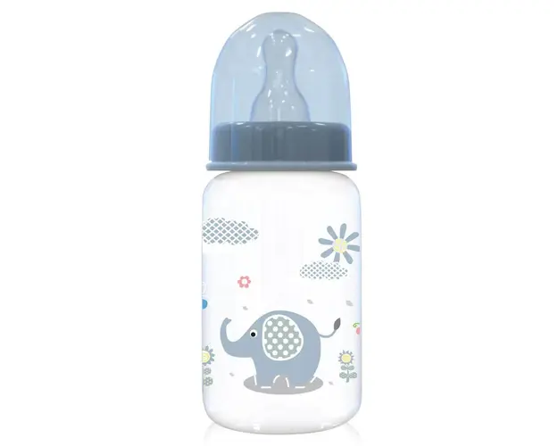 Biberon simplu polipropilena cu tetina silicon Lorelli Baby Care 125 ml 0+ Moonlight Blue