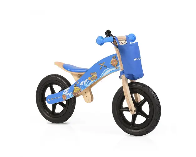 Bicicleta de lemn fara pedale pentru baieti 12 inch Moni Woody albastru