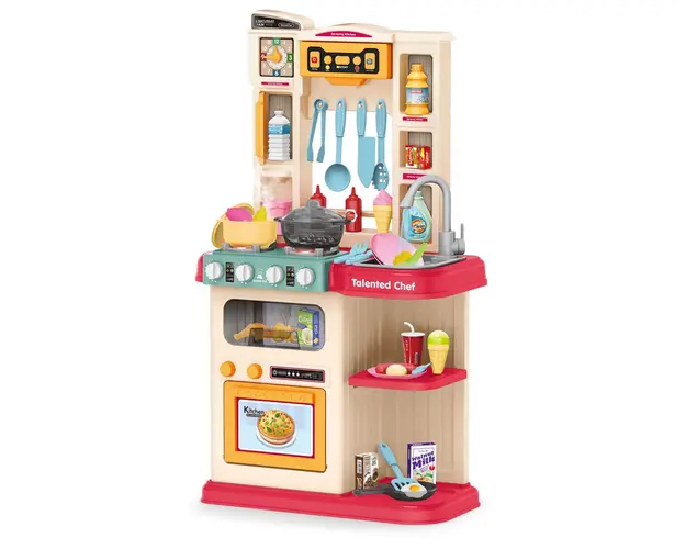 Bucatarie Little Chef cu abur si chiuveta cu apa curenta 65 piese