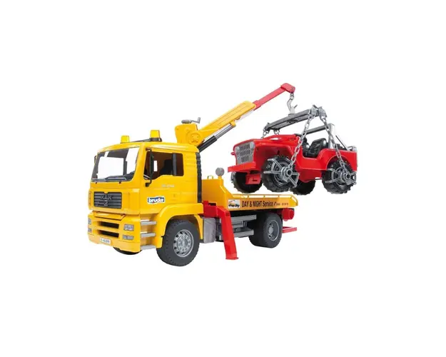 Camion cu platforma, macara Bruder MAN si vehicul de teren 02750