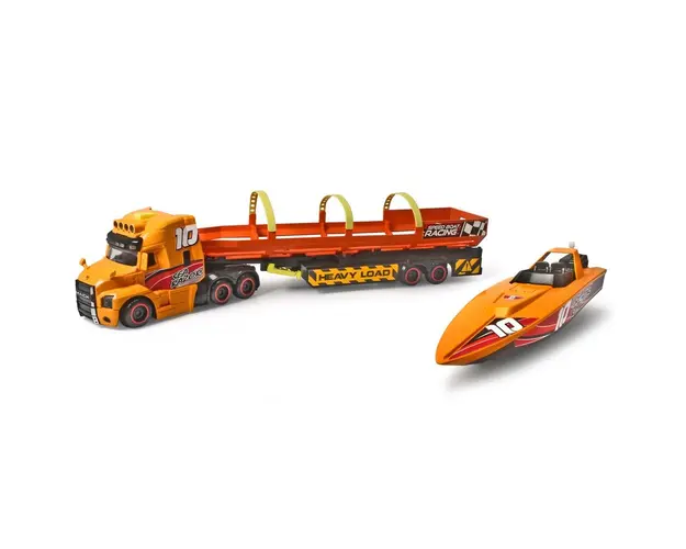 Camion cu remorca si barca Dickie Sea Race Truck 41 cm