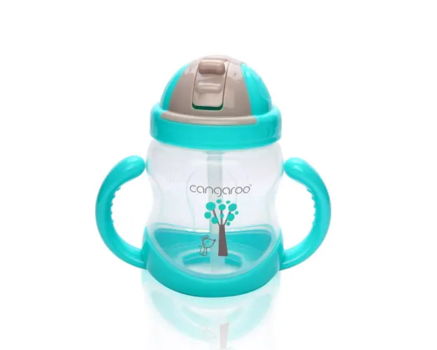 Cana cu pai de silicon si manere, 280 ml Cangaroo turquoise