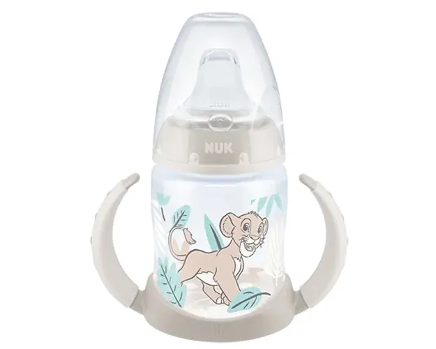 Cana tranzitie cu control temperatura si duza silicon Nuk Lion King 150 ml