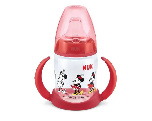 Canuta cu manere si cioc silicon cu control de temperatura Nuk First Choice Minnie Red