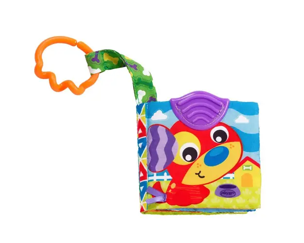 Carticica textila cu jucarie de dentitie PlayGro Ferma