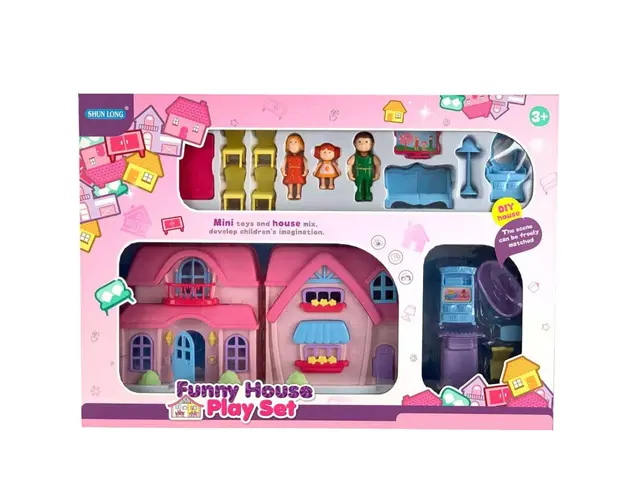 Casuta de papusi cu mobilier si 3 figurine Funny House