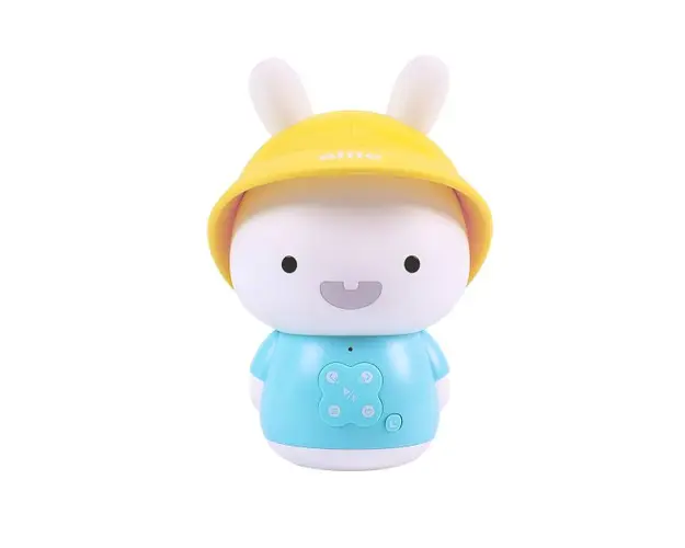 Iepuras educativ pentru copii cu povesti si cantece Alilo Baby Bunny albastru 15 cm