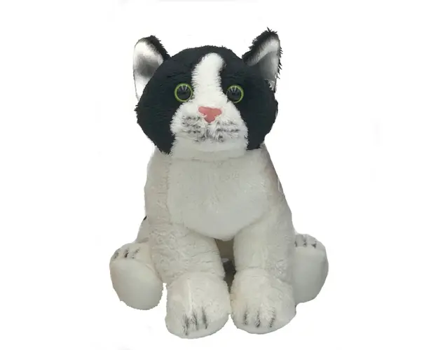 Jucarie de plus pisica alba cu negru 22 cm