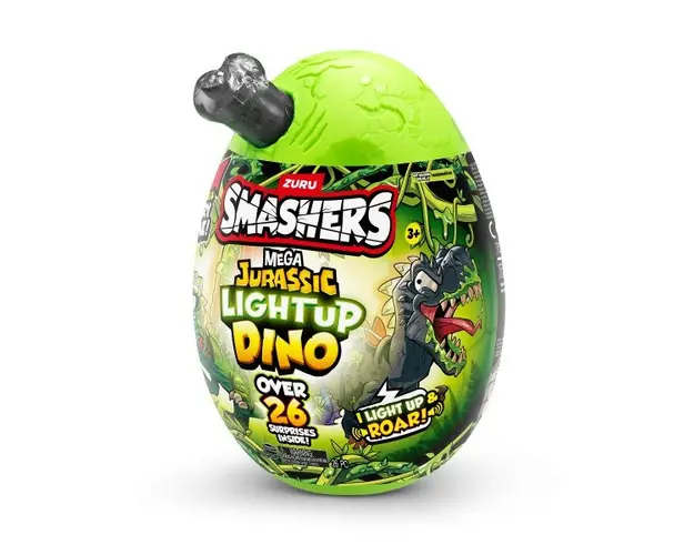 Mega Ou surpriza Smashers cu peste 26 accesorii, Dino Jurassic Light-Up