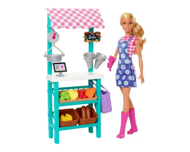 Papusa cu accesorii Barbie You Can Be Vanzatoare stand ferma
