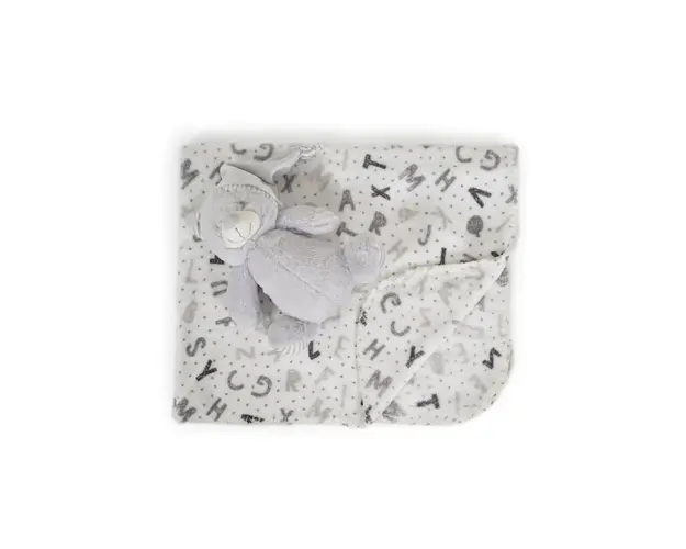 Patura cu jucarie de plus pentru bebelusi Cangaroo 90 x 75 cm Urs Gri