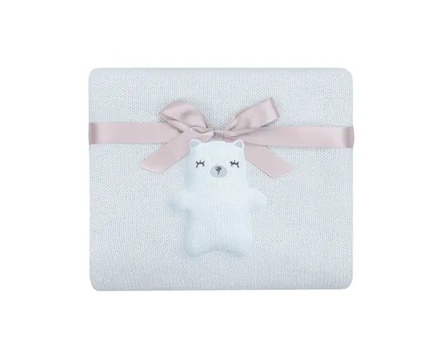 Patura tricotata din bumbac 75 x 100 cm Kikka Boo Bear With Me Albastra