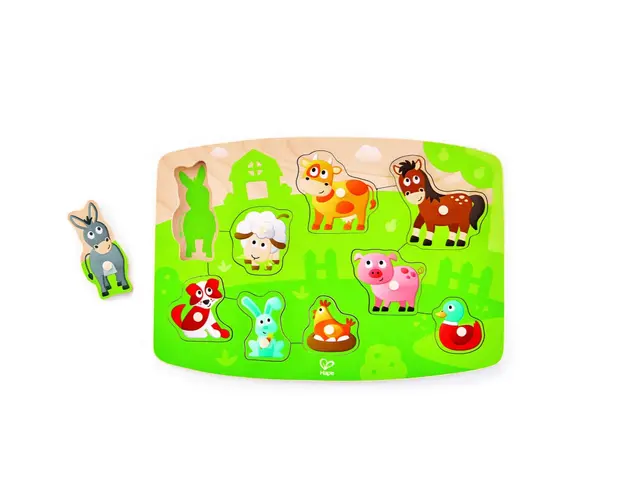 Puzzle Peg din lemn Hape Animale de Ferma 10 piese