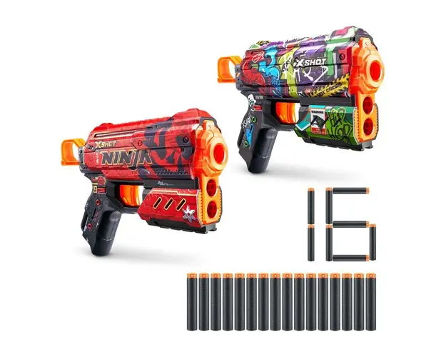 Set 2 blastere X-Shot Skins Flux cu 16 proiectile moi
