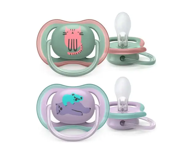 Set 2 suzete silicon Avent Ultra Air 6-18 luni Pisica si Ursi Koala