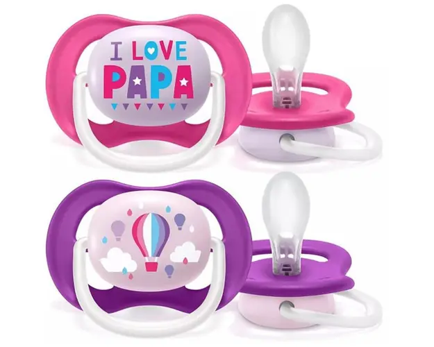 Set 2 suzete silicon Avent Ultra Air Happy Girl 6-18 luni