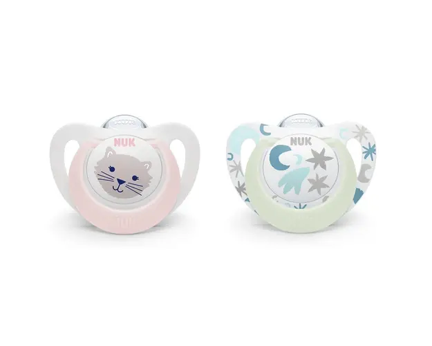Set 2 suzete silicon glow in the dark Nuk Star Night 0-6 luni Girl