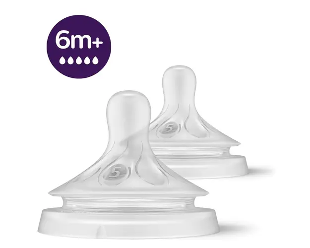 Set 2 tetine din silicon Avent Natural Response 3.0 6+ Debit 5