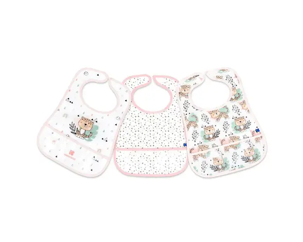 Set 3 bavete cu buzunar Kikka Boo Savanna Roz