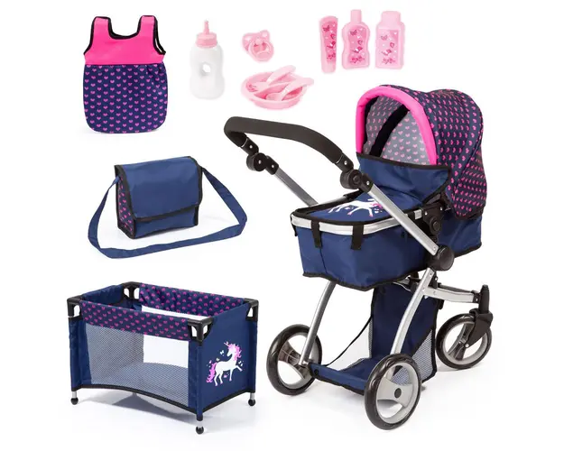 Set carucior pentru papusi si patut Bayer Mega Deluxe