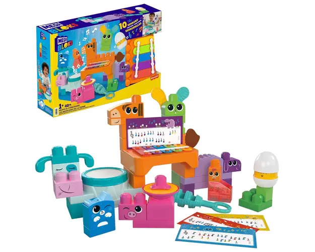 Set de constructie cu animale de ferma muzicale Mega Blocks Musical Farm Band