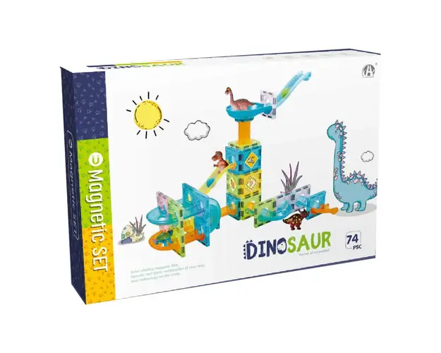 Set de constructie cu magneti Magnetic Blocks Dinozauri 74 piese