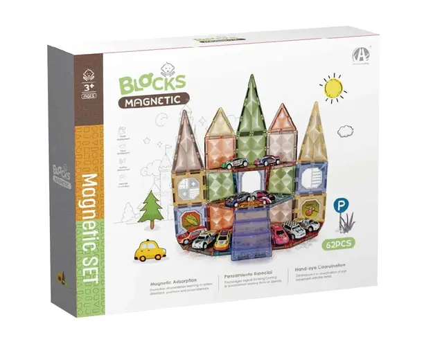 Set de constructie cu magneti Magnetic Blocks Masini 62 piese