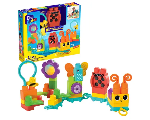 Set de constructie incepatori Mega Bloks Move N Groove Caterpillar 30 piese