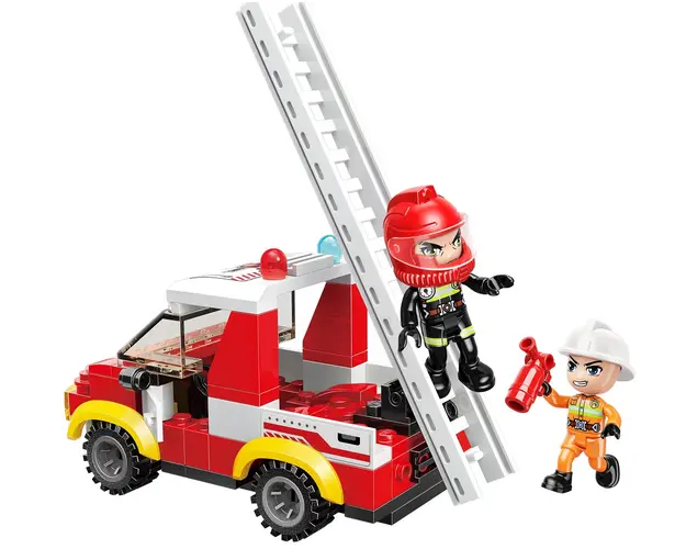 Set de constructie Qman Camion de Pompieri cu Scara 101 piese