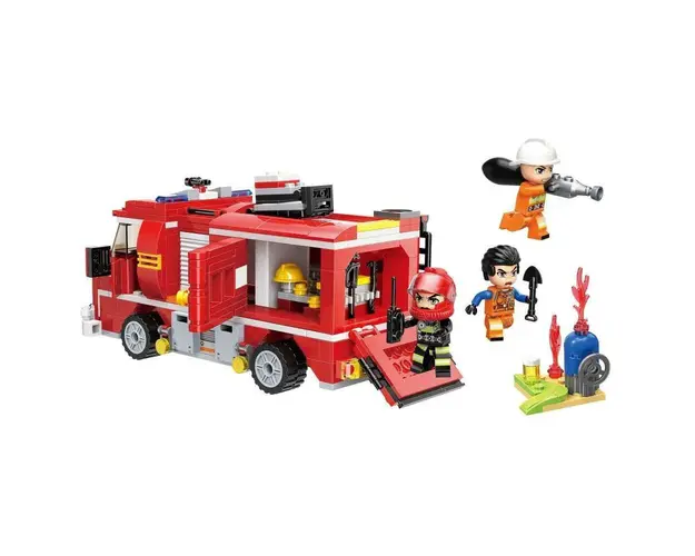 Set de constructie Qman Camion de Pompieri cu Tun de Apa 370 piese