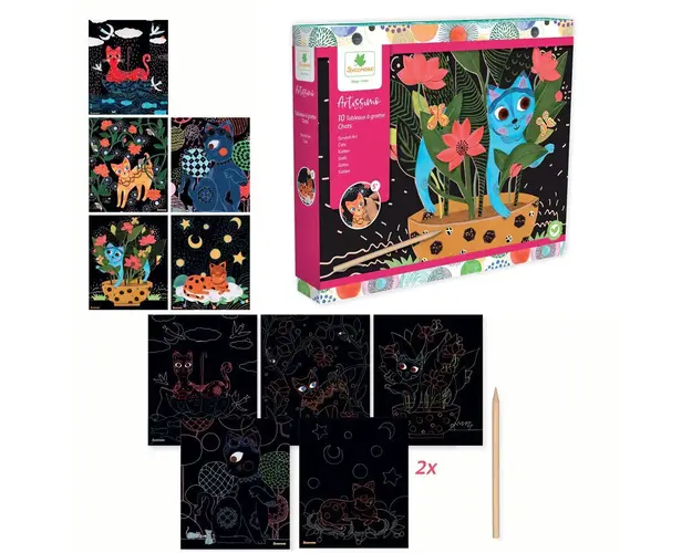 Set de creatie cu planse de razuit Sycomore L Pisici
