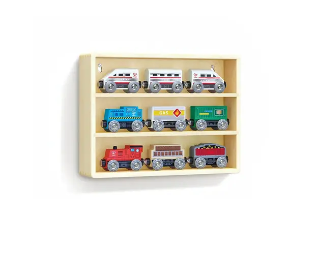 Set de joaca trenuri de lemn si cutie depozitare Hape H3794