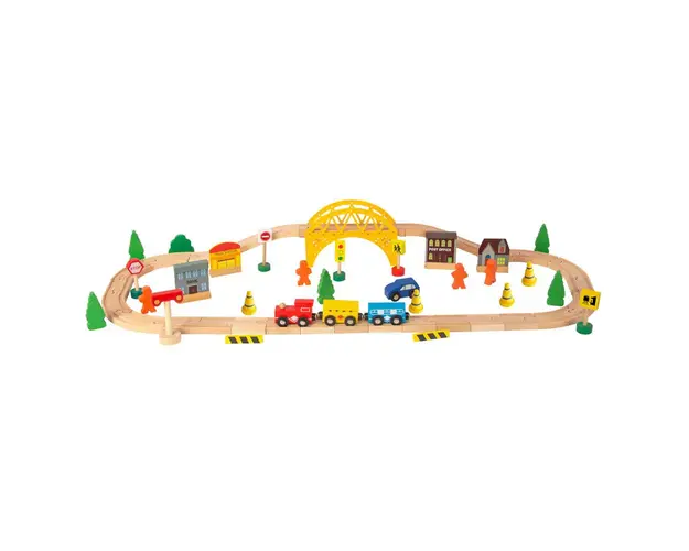 Set tren cu sina si accesorii din lemn City Train Felyx Toys 60 piese