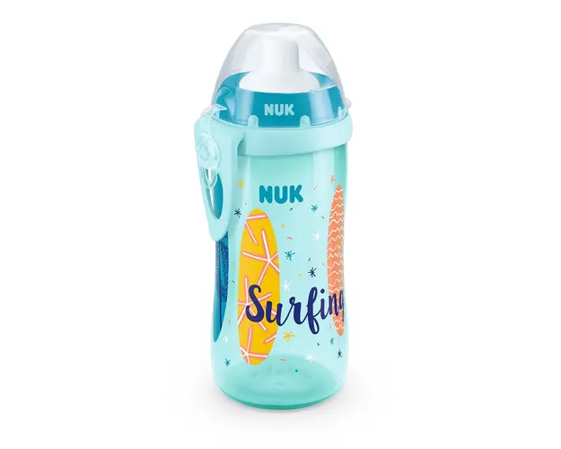 Sticluta cu pai din silicon Nuk Flexy Cup Beach Time 300 ml 18 luni +