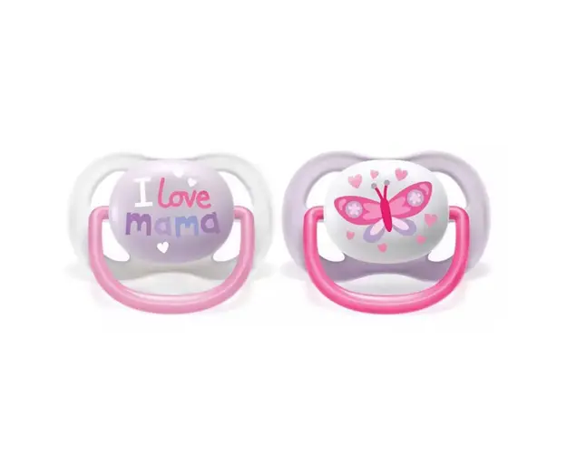 Suzeta Philips Avent Ultra Air 2 buc, 0-6 luni Fluturas, I love Mama