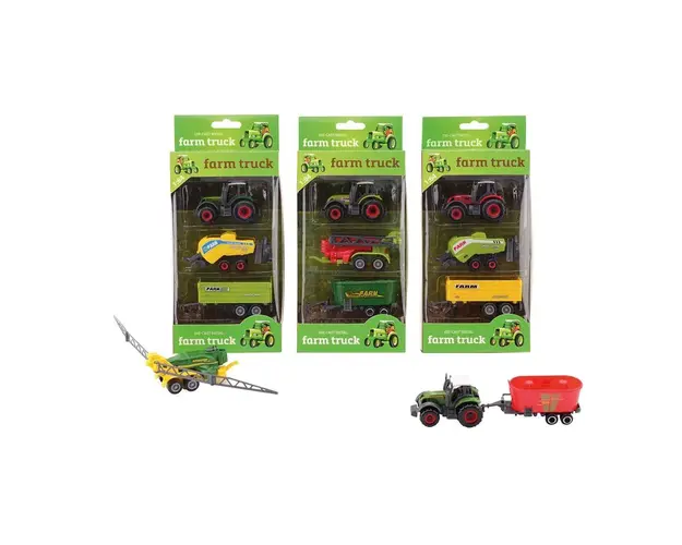 Tractor cu 2 remorci John Toys Farm Masters 1:64 diverse modele