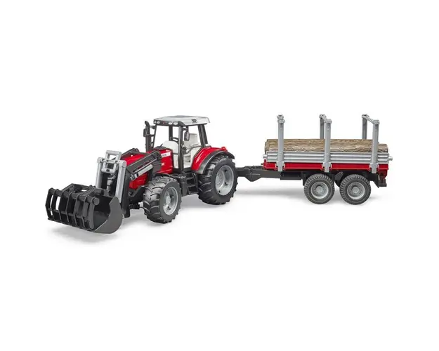 Tractor cu incarcator frontal si remorca de lemne Bruder