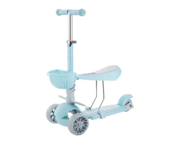 Trotineta cu scaun 3 roti pentru baieti peste 1 an Kikka 3 in 1 Makani BonBon bleu cu luminite
