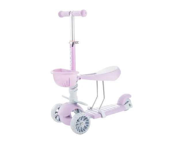 Trotineta cu scaun 3 roti pentru fete peste 1 an Kikka 3 in 1 Makani BonBon lila cu luminite
